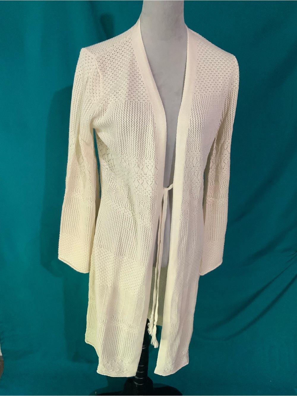 Knox Rose White Sand Open-Front Knit Cardigan with Tie, NWT